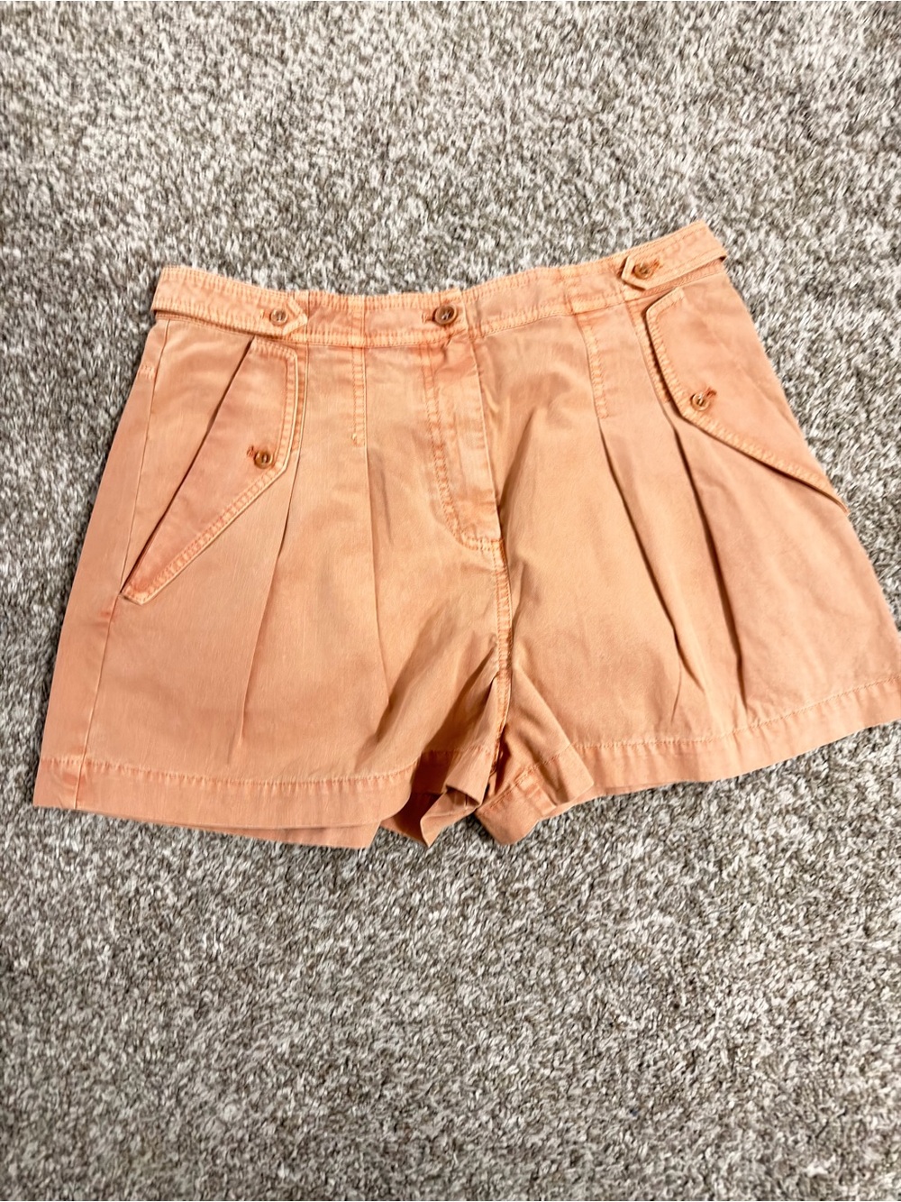 Ulla Johnson Coral Peach Pleated Cotton Shorts